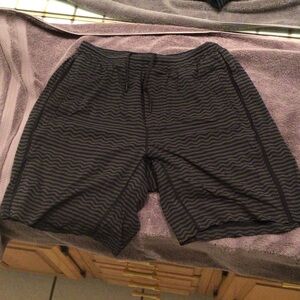 Men's Black and Gray Striped Shorts Large Lululemon used conditions
